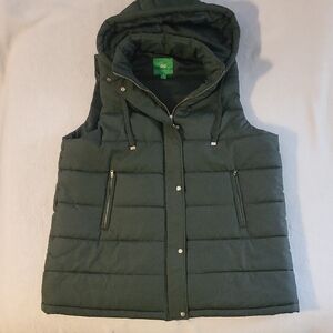 Green Quilted Puffer Vest with Hood